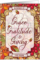 for Cousin Thanksgiving Christian Blessings of Grace and Gratitude card