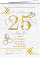 25th Wedding Anniversary Rings Roses and Gold NO REAL GLITTER card