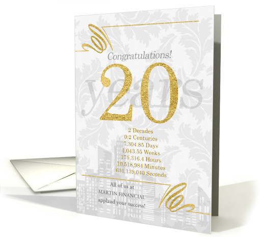 20 Years in Business Gold and Silver Custom NO REAL GLITTER card