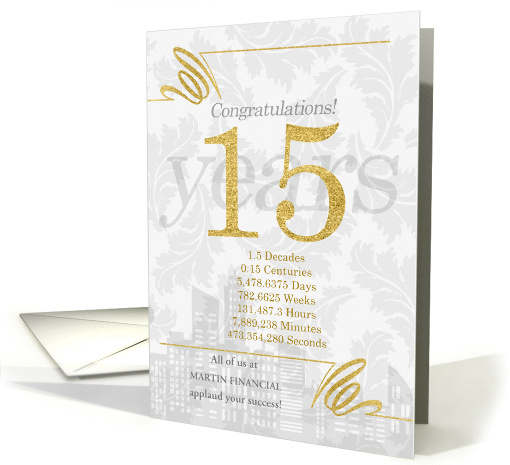 15 Years in Business Gold and Silver Custom NO REAL GLITTER card