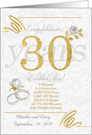 30th Wedding Anniversary Rings Roses and Gold NO REAL GLITTER card