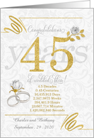 45th Wedding Anniversary Rings Roses and Gold NO REAL GLITTER card