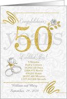50th Wedding Anniversary Rings Roses and Gold NO REAL GLITTER card