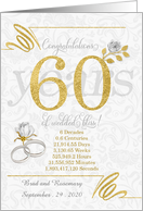 60th Wedding Anniversary Rings Roses and Gold NO REAL GLITTER card