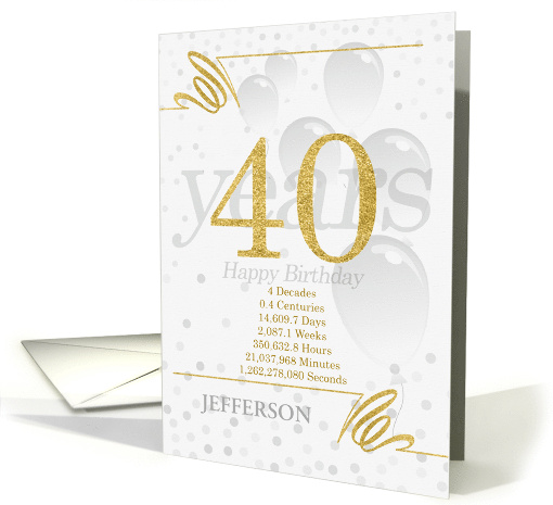 40th Birthday in Days Weeks Minutes with Name NO REAL GLITTER card