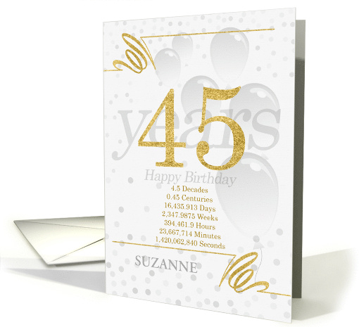 45th Birthday in Days Weeks Minutes with Name NO REAL GLITTER card