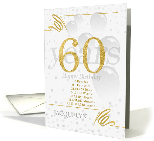 60th Birthday in Days Weeks Minutes with Name NO REAL GLITTER card