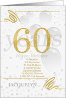 60th Birthday in Days Weeks Minutes with Name NO REAL GLITTER card