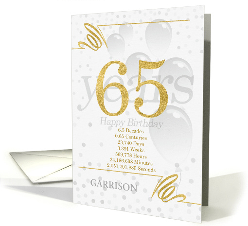 65th Birthday in Days Weeks Minutes with Name NO REAL GLITTER card