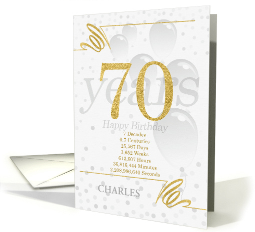 70th Birthday in Days Weeks Minutes with Name NO REAL GLITTER card