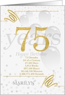 75th Birthday in Days Weeks Minutes with Name NO REAL GLITTER card