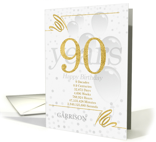 90th Birthday in Days Weeks Minutes with Name NO REAL GLITTER card