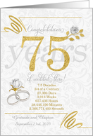 75th Wedding Anniversary Rings Roses and Gold NO REAL GLITTER card