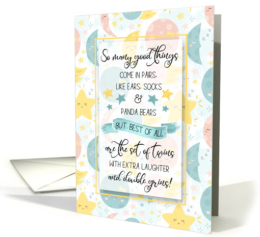 Twin Birth Baby Congratulations Moons and Stars card (1597752)
