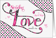for Aunt and Uncle Sending Love on Valentine’s Day Pink and Black card
