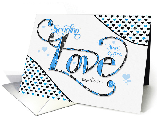 for Son and Partner Sending Love on Valentine's Day Blue card