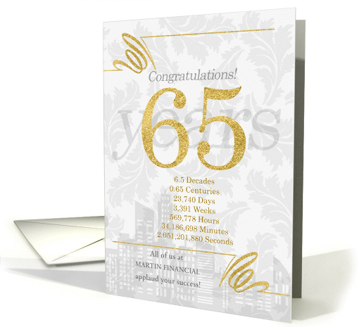65 Years in Business Gold and Silver Custom NO REAL GLITTER card