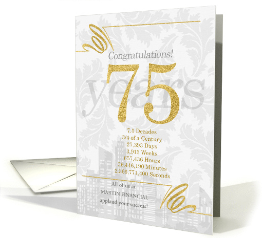 75 Years in Business Gold and Silver Custom NO REAL GLITTER card
