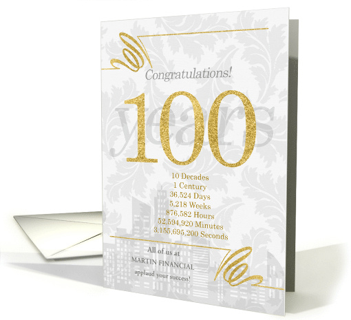 100 Years in Business Gold and Silver Custom NO REAL GLITTER card