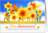French Birthday with Daffodil Garden and Butterflies card