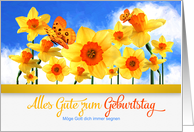 German Birthday with Daffodil Garden and Butterflies card