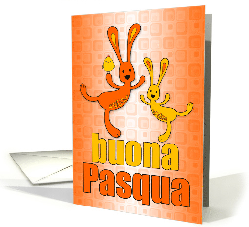 Italian Easter Orange and Yellow Easter Bunnies for Kids card