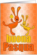 Italian Easter Orange and Yellow Easter Bunnies for Kids card