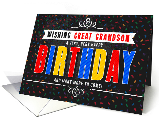 for Great Grandson Colorful Chalkboard Birthday Typography card