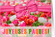 FRENCH Easter Joyeuses Paques Pink Tulip Garden card