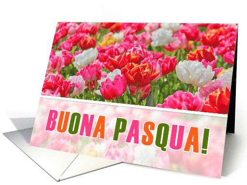 ITALIAN Easter Joyeuses Paques Pink Tulip Garden card (1603640)