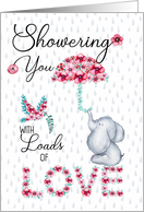 Birthday Showering You with Love Elephant and Spring Flowers card