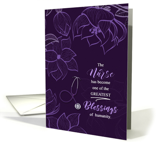 Nursing School Graduate Plum Botanical with Stethoscope card (1605286)