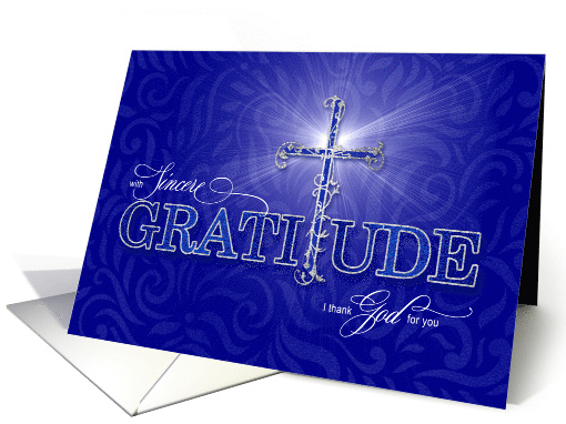 Christian Sympathy Thank You Blue and Silver Gratitude and Cross card