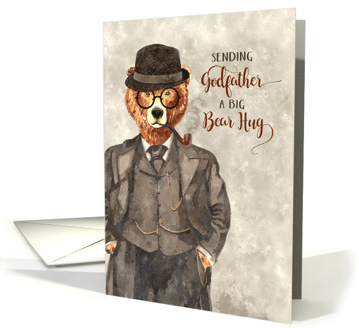for Godfather Father's Day Hipster Bear in a Suit Watercolor card