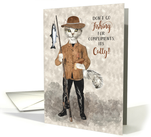 Funny Birthday CATch of the Day Hipster Fishing Cat card (1609464)