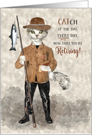 Funny Retirement Congrats with Hipster Cat Fisherman card