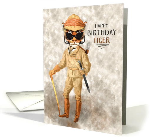 Funny Birthday Big Game Hipster Tiger in Safari Outfit card (1610820)