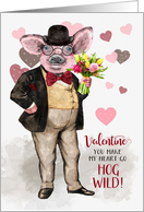 Funny Valentine Hipster Pig Hog Wild About You card