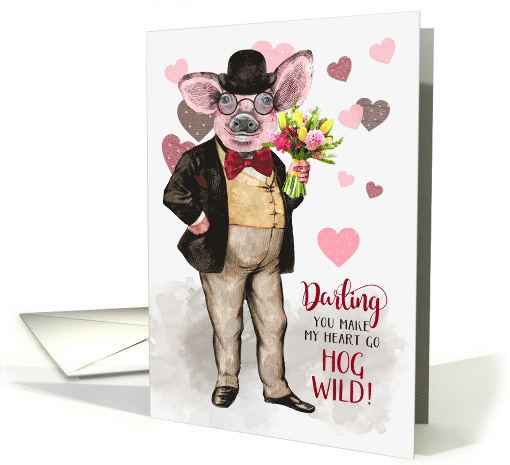 Love and Romance Funny Hipster Pig Hog Wild About You card (1611776)