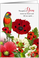 Thinking of You Lorikeet Parrot and Poppy Garden card