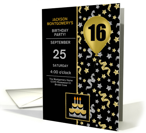 16th Birthday Party Invite Gold and Silver Confetti Custom card