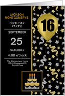 16th Birthday Party Invite Gold and Silver Confetti Custom card