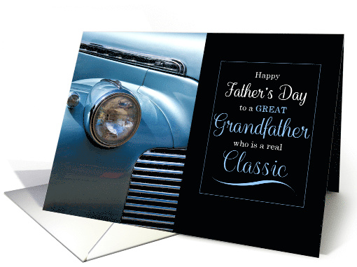 for Great Grandfather on Father's Day Classic Car in Blue card