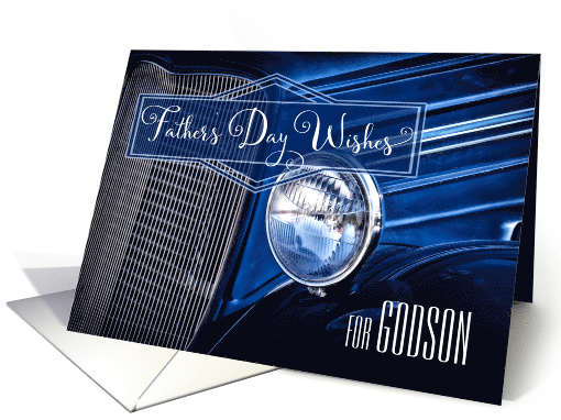 for Godson on Father's Day in a Classic Car Denim Blue Theme card