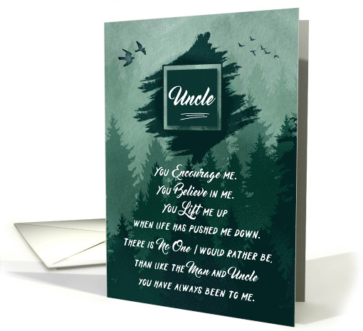 for Uncle on Father's Day Shades of Forest Green Woodland Theme card