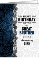 for Brother’s Birthday in Blue and Silver Paisley with Buttons card