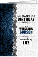for Godson’s Birthday from Godparent Blue Paisley with Buttons card