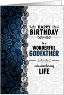 for Godfather’s Birthday Blue Paisley with Buttons card