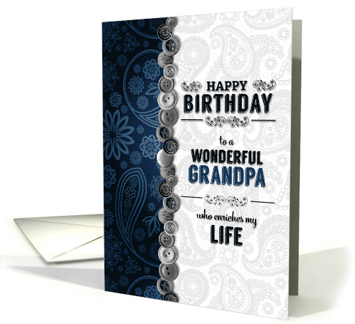 for Grandpa Birthday Blue Paisley with Buttons card (1623556)
