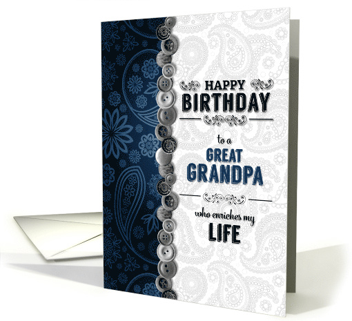 for Great Grandpa Birthday Blue Paisley with Buttons card (1623560)